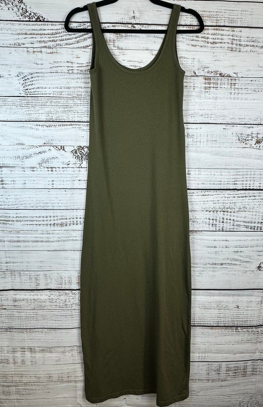 Vero Moda Olive Green Maxi Tank Slip Dress Knit Fitted Casual Bodycon Womens S